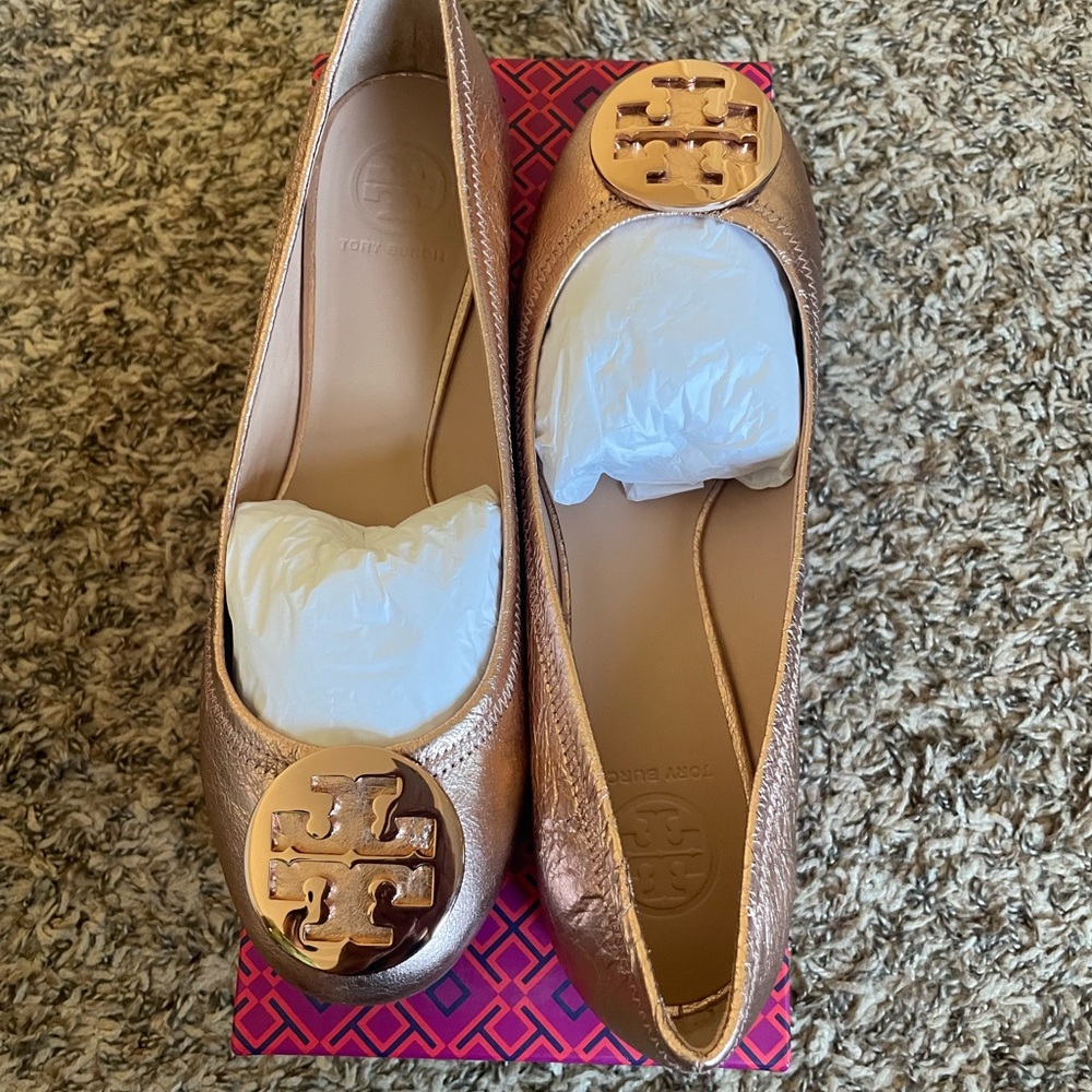 Tory Burch Reva Rose Gold Ballet Flats kept Unused